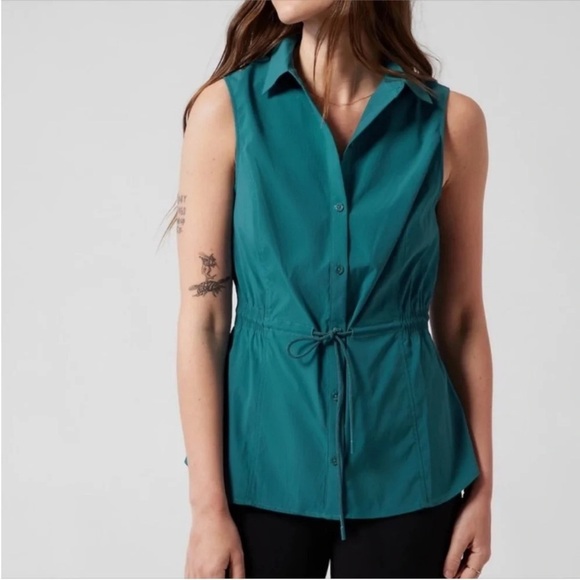 Athleta Levitate Poplin Tank Size Small Teal EUC - Picture 2 of 10